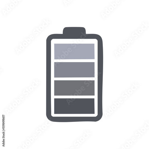 Hand-drawn battery icon illustration depicting moderate power capacity in shades of gray for design projects