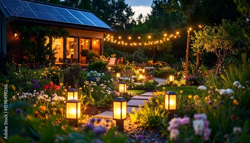 Evening garden with patio lights