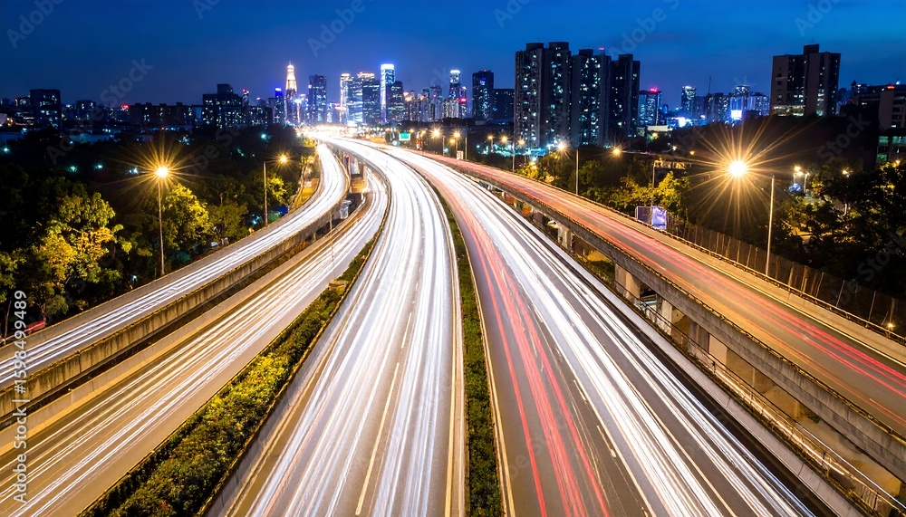 Fototapeta premium Night highway with blurred car lights (2)