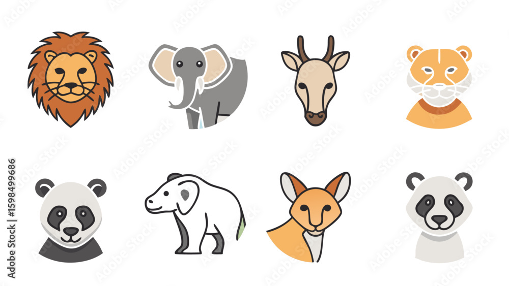 Fototapeta premium Wild Animal Vector Icon & Avatar Collection