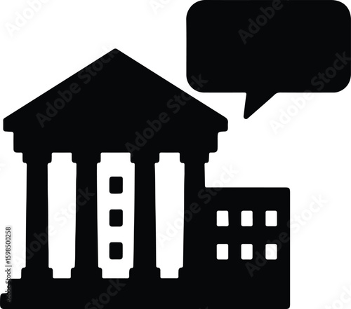 Silhouette courthouse government building with speech bubble vector Illustrator