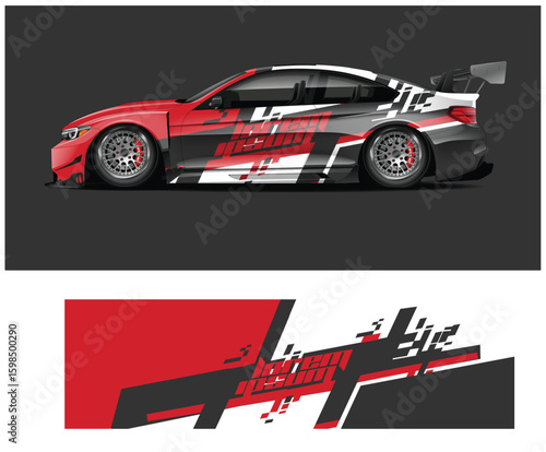 Red White and Black Car Wrap Design for a Sports Coupe