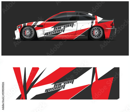 Car Wrap Design Concept with Red White and Black Geometric Patterns