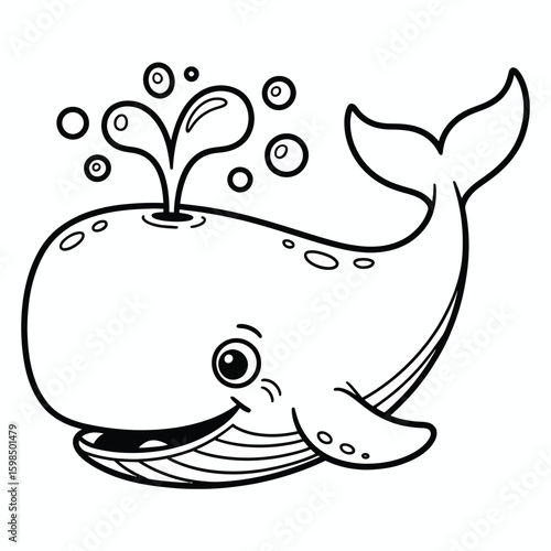 Cute cartoon whale spouting water with a happy expression