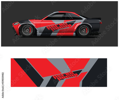 Modern Sports Car Wrap Design with Red Gray and Black Graphics