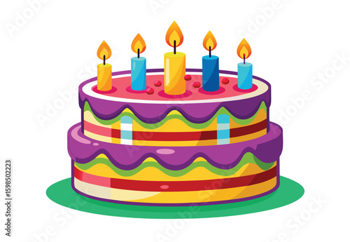 Birthday cake with candles vector icon colorful design for festive celebration clipart artwork