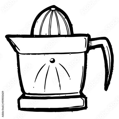 Citrus juicer in sketch style with handle and reamer lid  