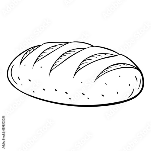 Hand-drawn loaf of bread with scored crust in minimalist style  
