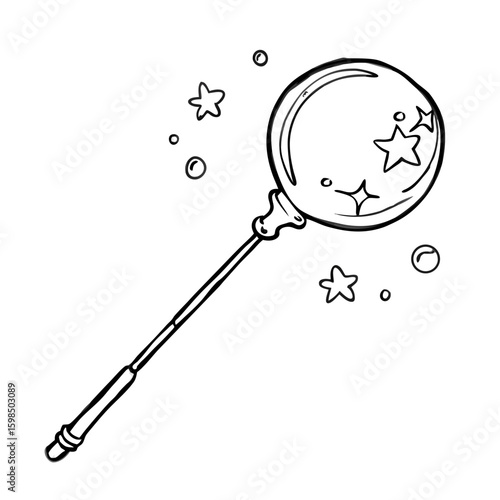 Wand for blowing bubbles with stars and sparkles in black and white  