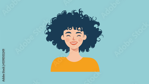 Cheerful Curly Haired Person Smiling in Simple Background