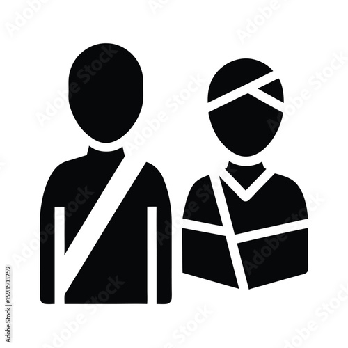 Silhouette of injured people with bandages and sling