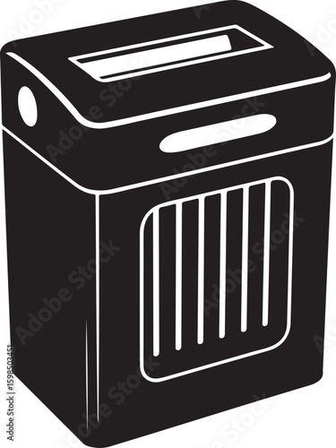Black and white illustration of a paper shredder silhouette