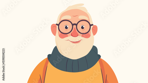 Charming Cartoon Grandfather in Central Wide Angle View
