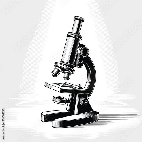 Vintage microscope illustration with dramatic lighting