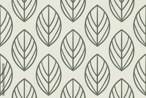 Repeating pattern of thin linear leaves in muted green on a light cream background leaf pattern seamless pattern