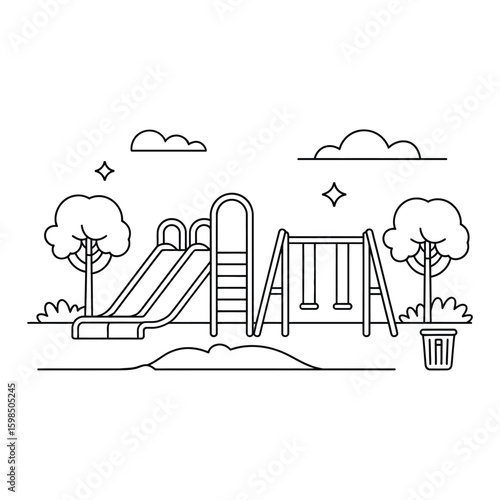 Children s playground scene with slide and swings