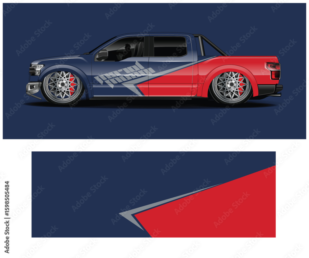 Obraz premium Customized Truck with a Striking Red and Blue Graphic Design Scheme