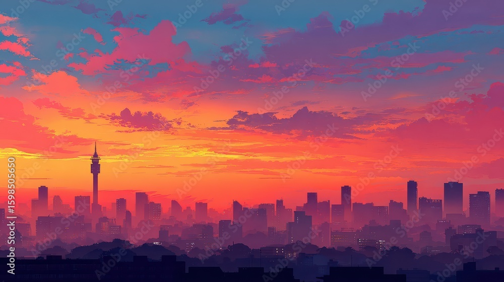 Obraz premium Stunning Johannesburg skyline featuring vibrant colors and gradients at sunset