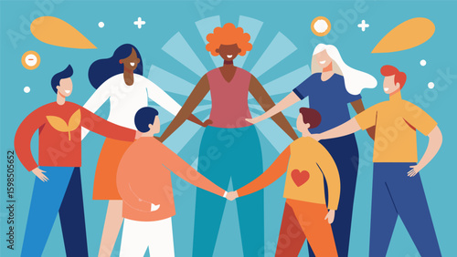 A mural showcasing a diverse group of individuals holding hands in a circle highlighting the importance of support and unity in the healing process.. Vector illustration