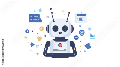 Chat Bot Concept Illustration: Simplistic Flat Vector Design