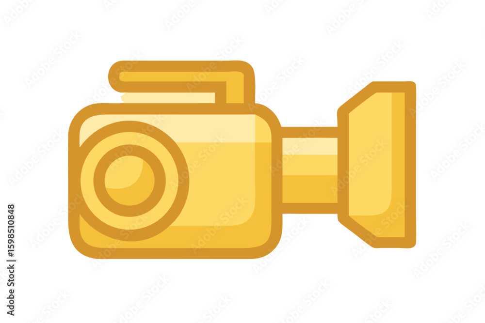 Simple yellow cartoon video camera icon on black background Simple yellow cartoon video camera icon on black background