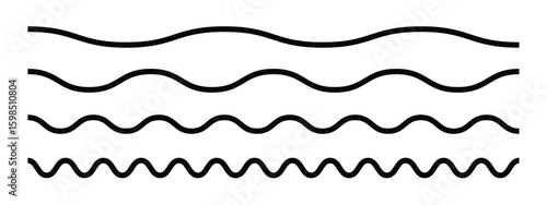 Wave line set. Vector water waves. Set of wavy zigzag lines. wavy zigzag pattern line illustration set on a white background, abstract vectors.  wavy and zigzag horizontal underline. 
 