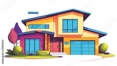 Modern Cartoon House Facade with Vibrant Colors � Creative Design for Architects and Illustrators