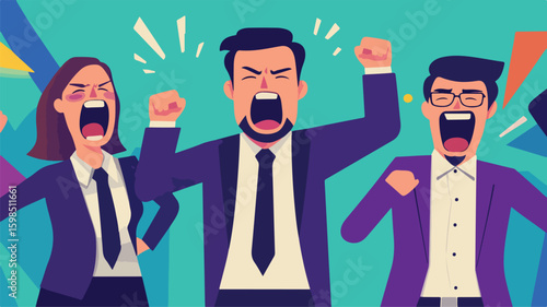 Furious Corporate Professionals in Minimalistic Flat Vector Illustration