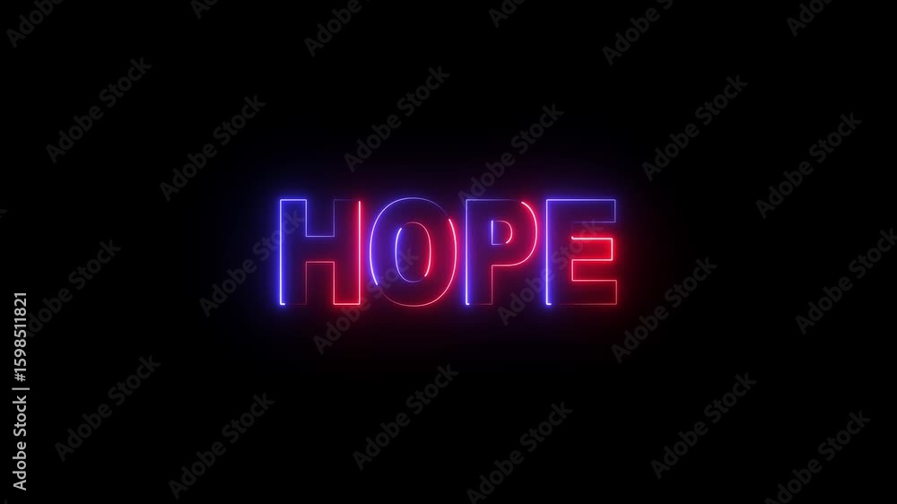 Hope neon glowing text animation in banner text letter sign symbol on black background.4k graphic motion template . Hope neon glowing text animation in banner text letter sign symbol on black background.4k graphic motion template .