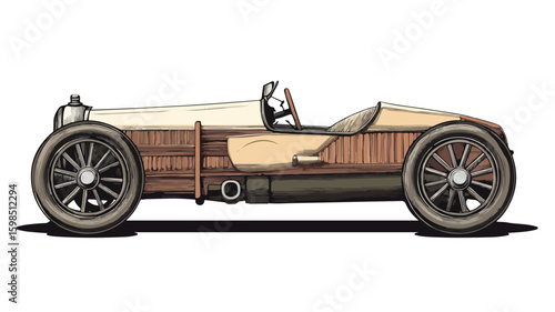 Vintage Racing Car Color Engraving Illustration for Retro Automotive Art Prints
