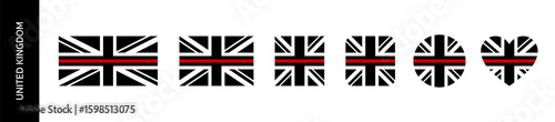 Thin Red Line UK Flag. Black flag of United Kingdom with red line