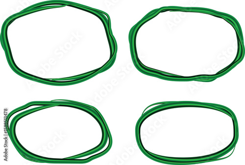 dark green colorful abstract outlined scribble circles collection