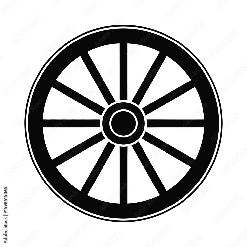 Obraz premium Black silhouette of a wagon wheel isolated on white background
