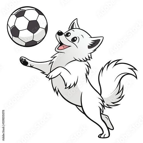 White dog playing with a soccer ball animal football