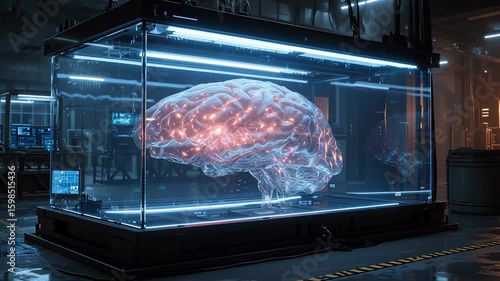 Wallpaper Mural Futuristic AI Brain Illuminated in Light Filled Chamber Showcasing Advanced Technology and Innovation, Evoking Wonder and Curiosity in Science Torontodigital.ca