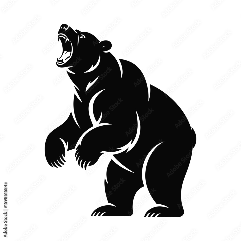 Obraz premium Roaring bear silhouette isolated on white background