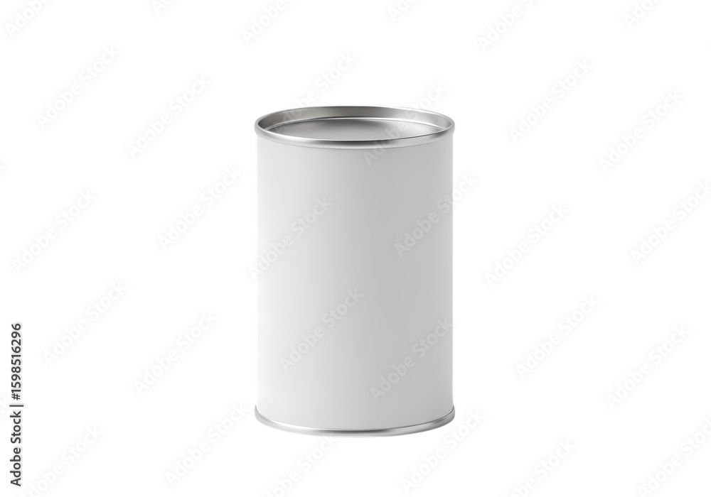 Blank White Tin Can Mockup: Perfect for Food, Beverage, or Product Packaging Design Presentations Isolated on White Background Blank White Tin Can Mockup: Perfect for Food, Beverage, or Product Packaging Design Presentations Isolated on White Background