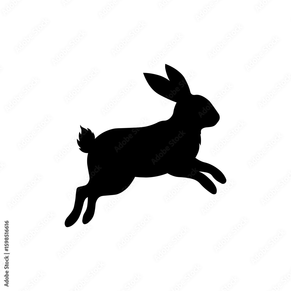 Naklejka premium Rabbit jumping silhouette vector flat design on white background.