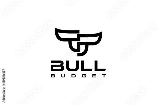 Bull head Logo design concept. An abstract line art symbol representing strength and power for a corporate business or industrial brand identity.