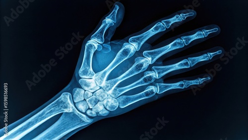 Exploring the inner strength revealed through a delicate skeletal hand on a dark backdrop using X