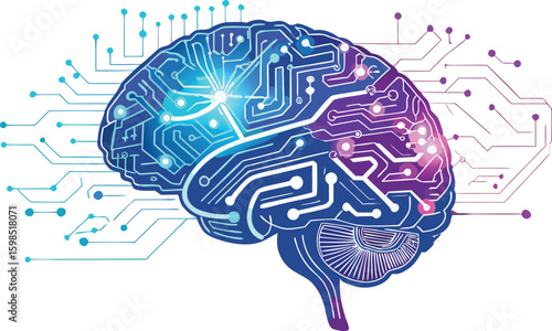  AI Brain with Circuit Lines