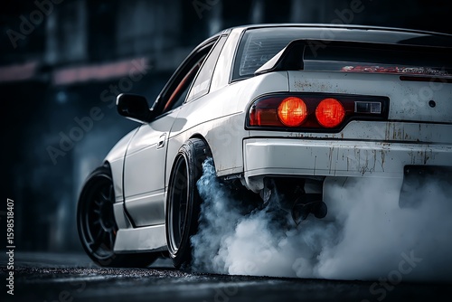 Wallpaper Mural white sport car drifting with smoke from the tyre  Torontodigital.ca