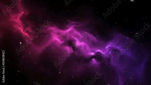 A stunning cosmic deep space nebula background with vibrant pink and purple glowing gas and distant stars perfect for tranquil abstract visual effects footage