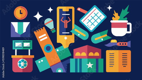 A collage of ticket stubs flyers and wristbands from various campus events showing the wide range of activities available to students.. Vector illustration