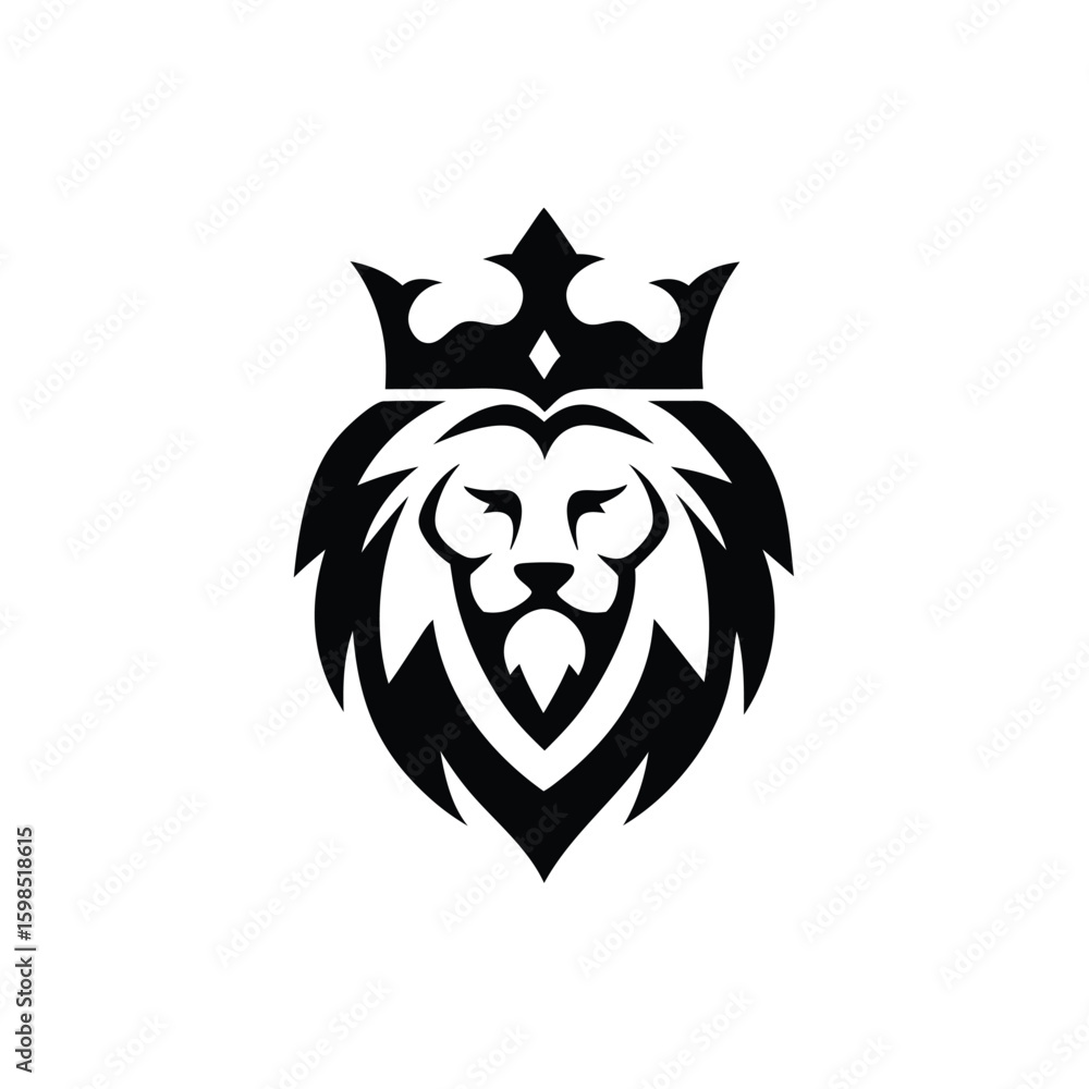Fototapeta premium Regal lion head with crown king majestic