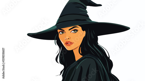 Elegant Witch with White Background Flat Vector Illustration