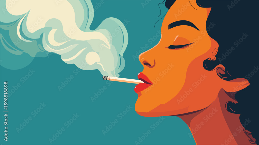 Fototapeta premium Stylish Woman Smoking in Flat Design Style Illustration