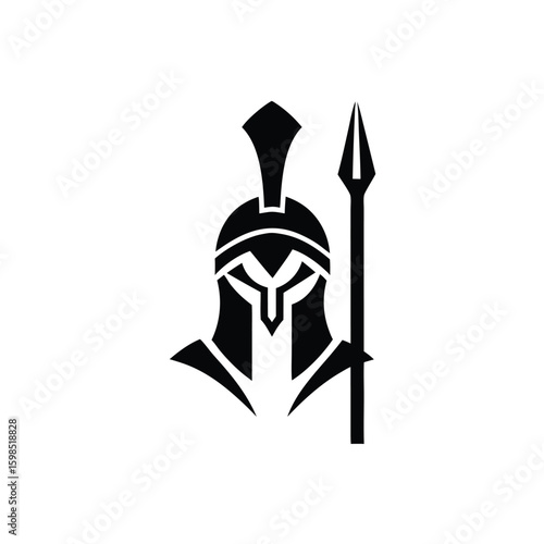 Spartan helmet and spear icon warrior ancient Greece