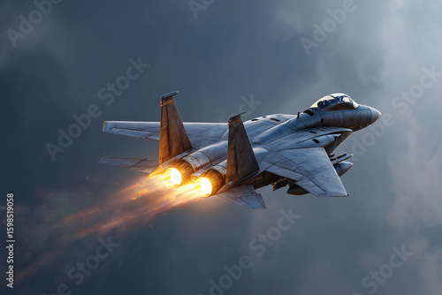 A jet is flying through the sky with its engines on fire