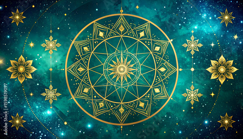 Celestial Mandala with Teal Galaxy.